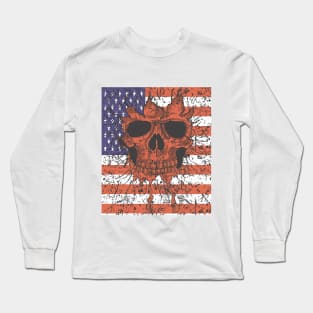 American Flag Skull Patriotic Graphic Long Sleeve T-Shirt